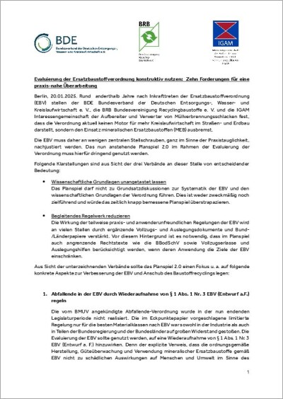 Evaluierung der Ersatzbaustoffverordnung konstruktiv nutzen:
