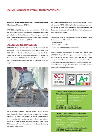 Anwendungs-hinweise Calciumsulfat-estrich konventionell